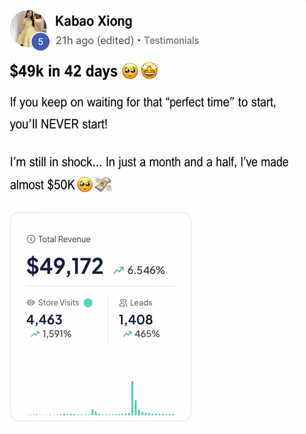 Community post: $49k in 42 days with revenue dashboard