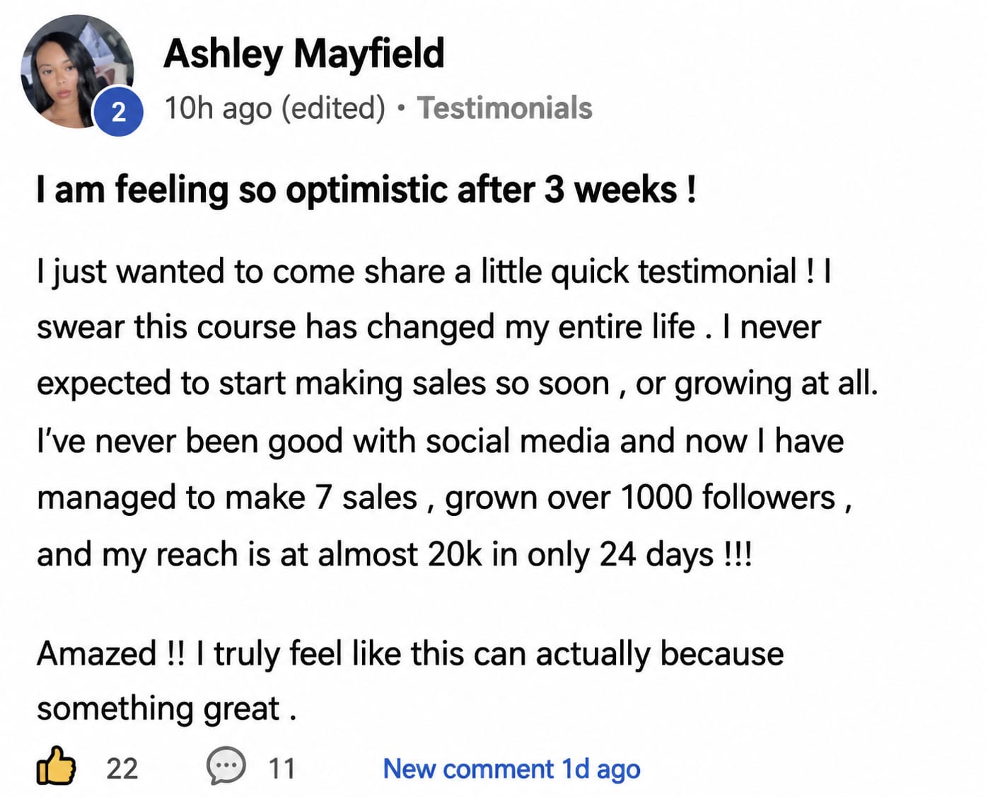 Community post: 7 sales and 1000 followers in 24 days