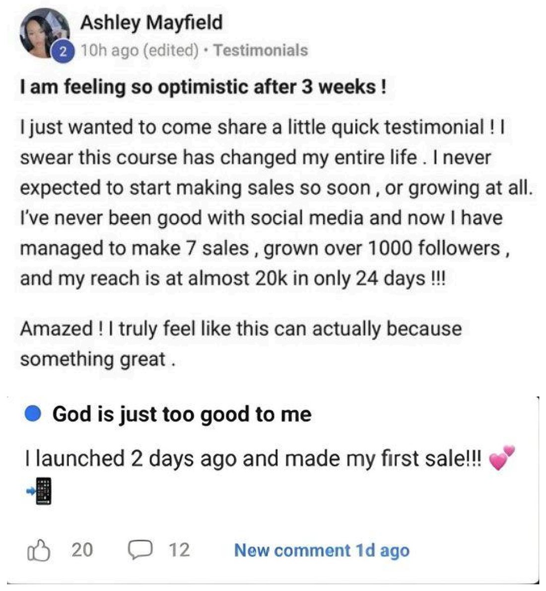 Community post: 7 sales and 1000 followers in 24 days