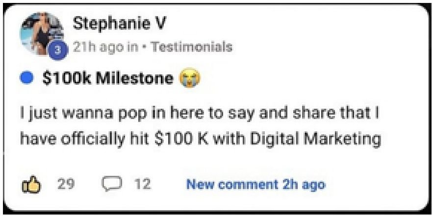 Community post: $100k milestone with digital marketing